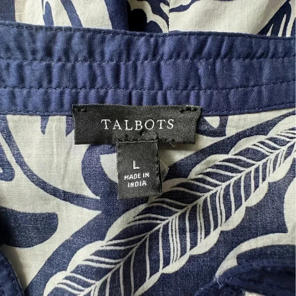 TALBOTS NWOT SPLIT NECK TUNIC PAISLEY 3/4 SLEEVE NAVY BLUE WHITE | SIZE: LARGE - Picture 8 of 8